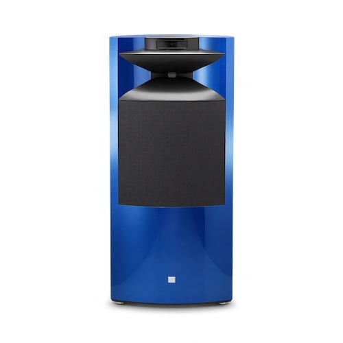 JBL K2 S9900 floorstanding loudspeaker blue single grille on, JBL K2 Series speakers, JBL synthesis speakers vancouver, high-end audio vancouver, luxury home theatre vancouver