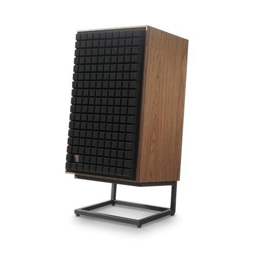 JBL L100 Classic bookshelf loudspeaker black single on stand grille on, JBL Classic series speakers, JBL synthesis speakers vancouver, high-end audio vancouver