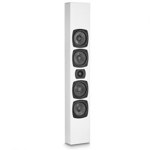 M&K M90 speaker; white satin, grill off, M&K speakers Vancouver, M&K subwoofers Vancouver, high end audio Vancouver, luxury home theatre Vancouver